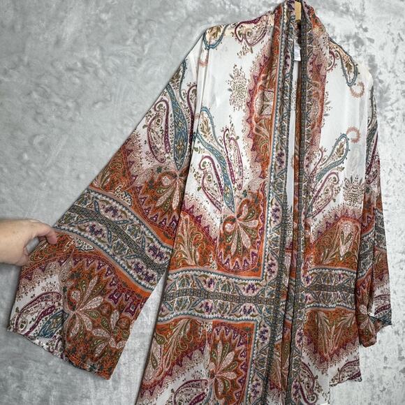 Soft Surroundings Kimono Cardigan Womens Large Sheer Paisley Boho Lightweight - Picture 3 of 11